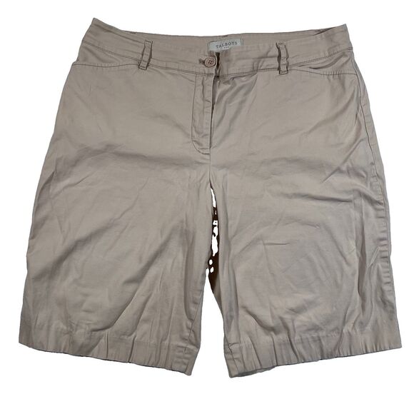 Talbots Pants - Talbots Beige Khaki Bermuda Shorts Stretch Flat Front Casual Women's Size 12